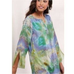 Soft Surroundings Blue Watercolor Tie Dye Kechmara Tunic Size Medium